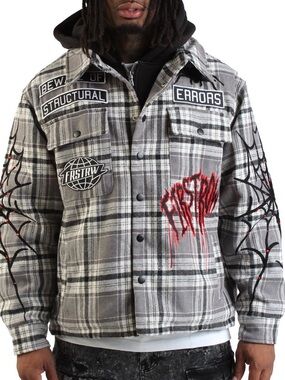 FIRST ROW-BEWARE OF STRUCTURAL 
 ERRORS Gray Plaid Hooded Jacket  NWT 🔥